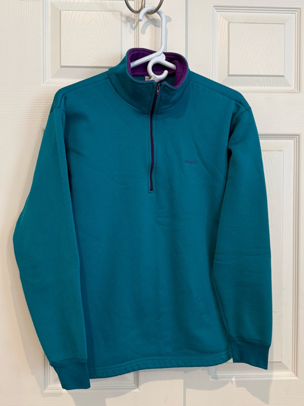 Patagonia Teal Half-Zip Pullover with Purple Trim